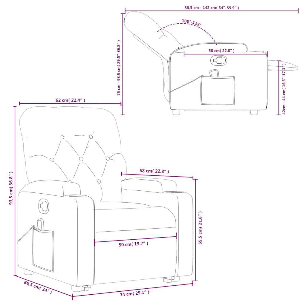 vidaXL Stand up Massage Recliner Chair Dark Green Fabric