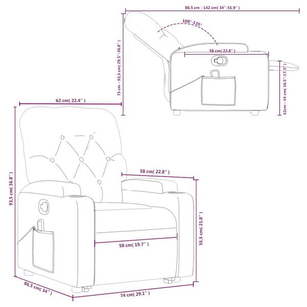 vidaXL Stand up Massage Recliner Chair Dark Green Fabric