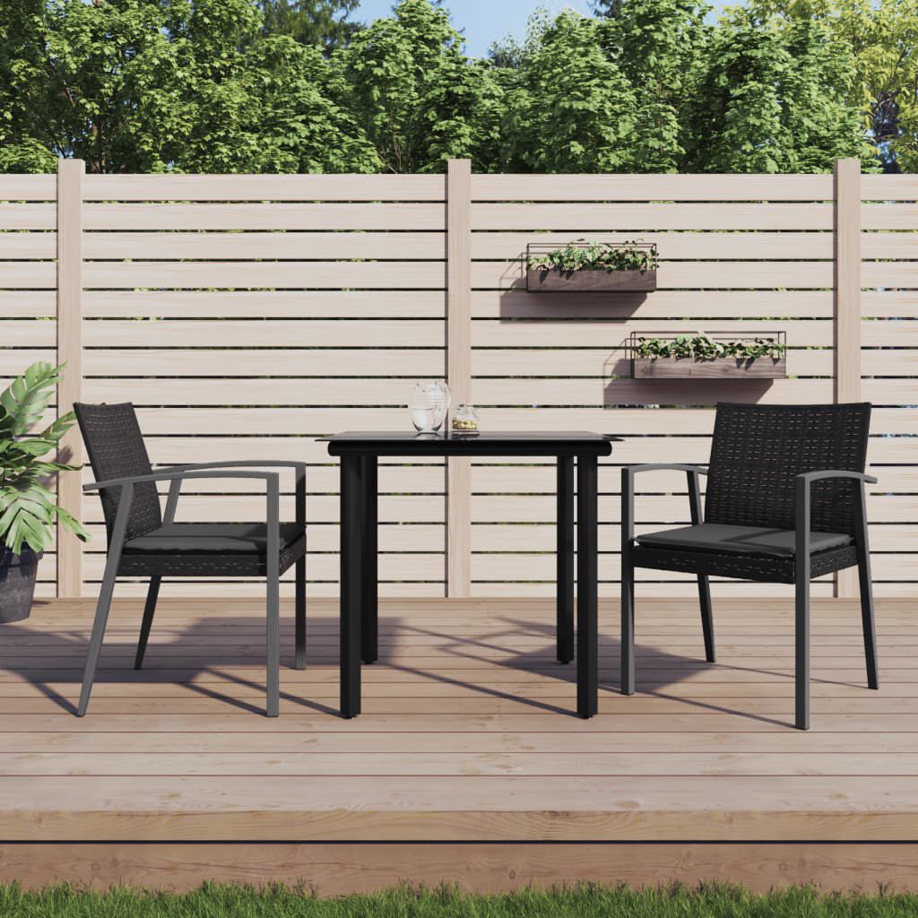 vidaXL 3 Piece Garden Dining Set with Cushions Poly Rattan and Steel
