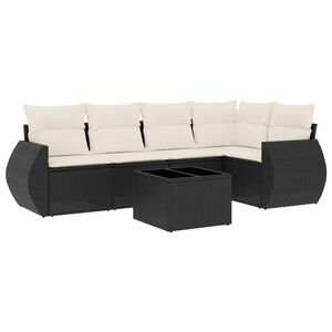 vidaXL 6 Piece Garden Sofa Set with Cushions Black Poly Rattan