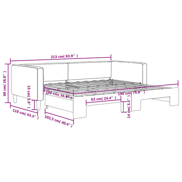 vidaXL Daybed with Trundle without Mattress Dark Grey 100x190 cm