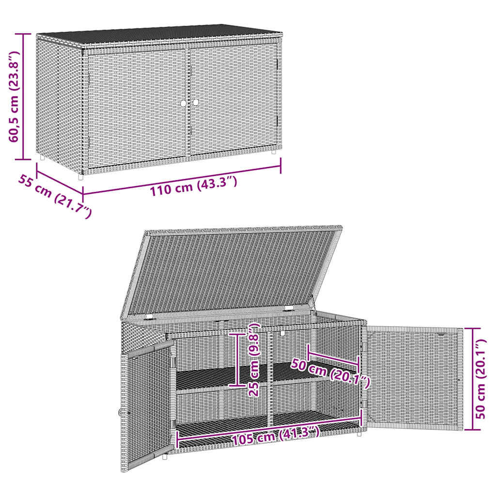 vidaXL Garden Storage Cabinet Black 110x55x60.5 cm Poly Rattan