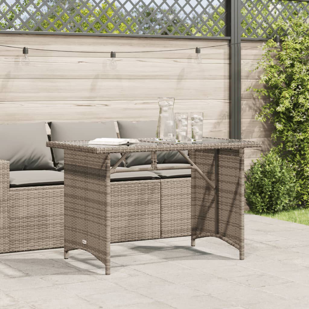 vidaXL Garden Table with Glass Top Grey 110x68x70 cm Poly Rattan