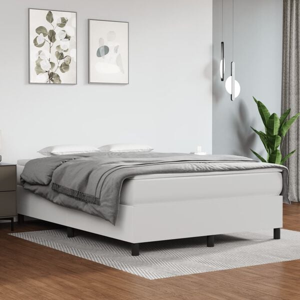 vidaXL Box Spring Bed with Mattress White 152x203 cm Queen Faux Leather