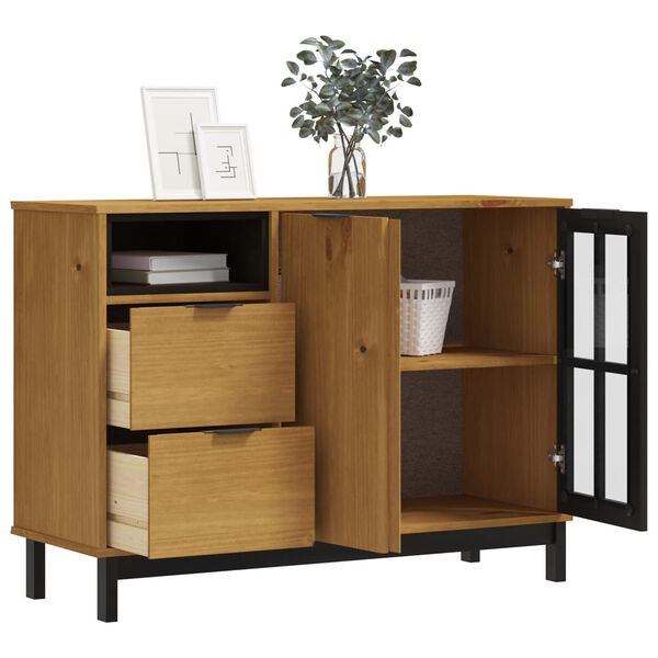vidaXL Sideboard with Glass Door FLAM 110x40x80 cm Solid Wood Pine