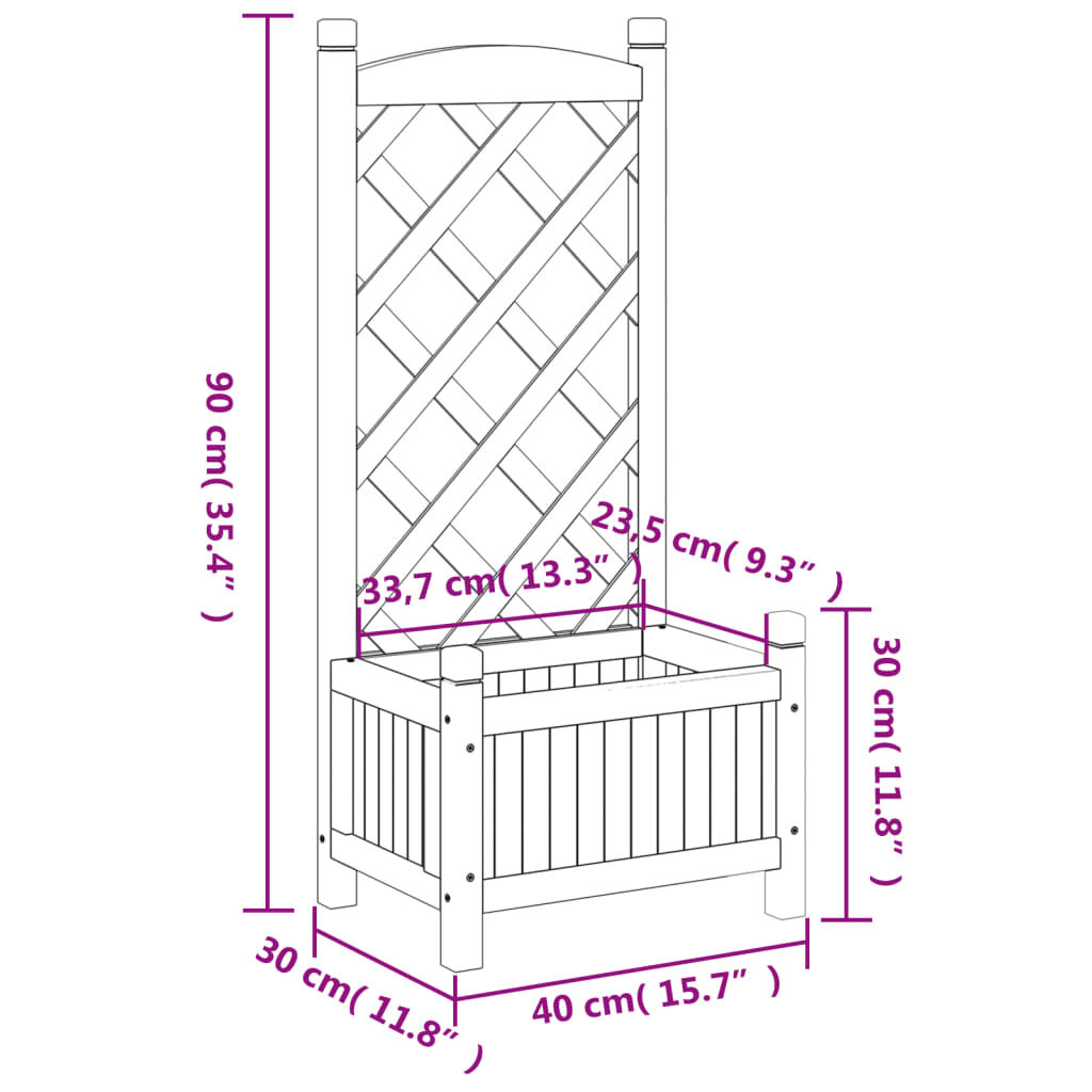 vidaXL Planter with Trellis Grey Solid Wood Fir