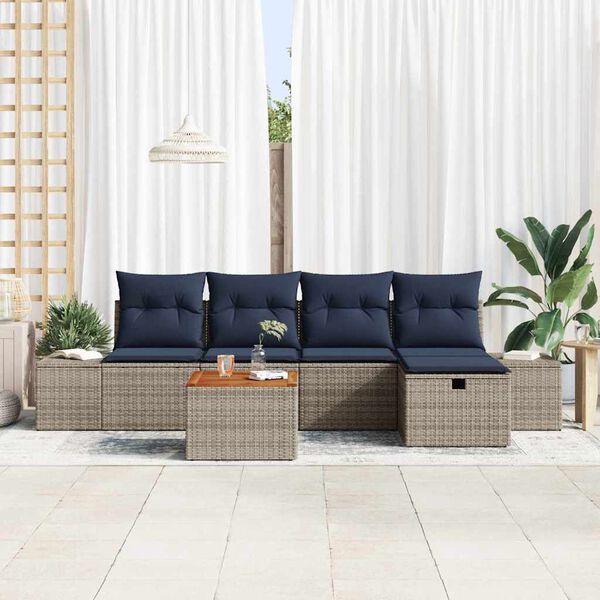 vidaXL Garden Sofa Set with Cushion 6 pcs Grey Poly rattan