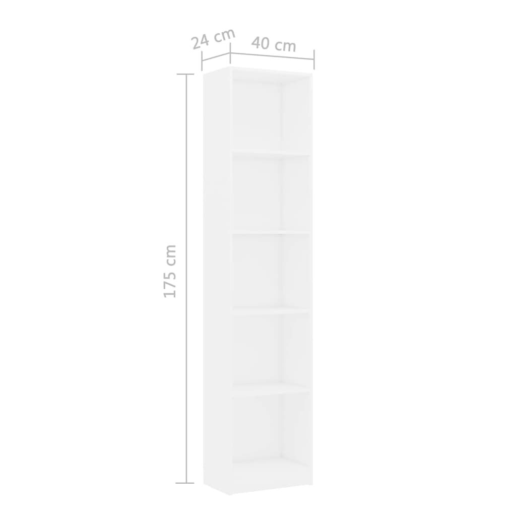 vidaXL 5-Tier Book Cabinet White 40x24x175 cm Engineered Wood