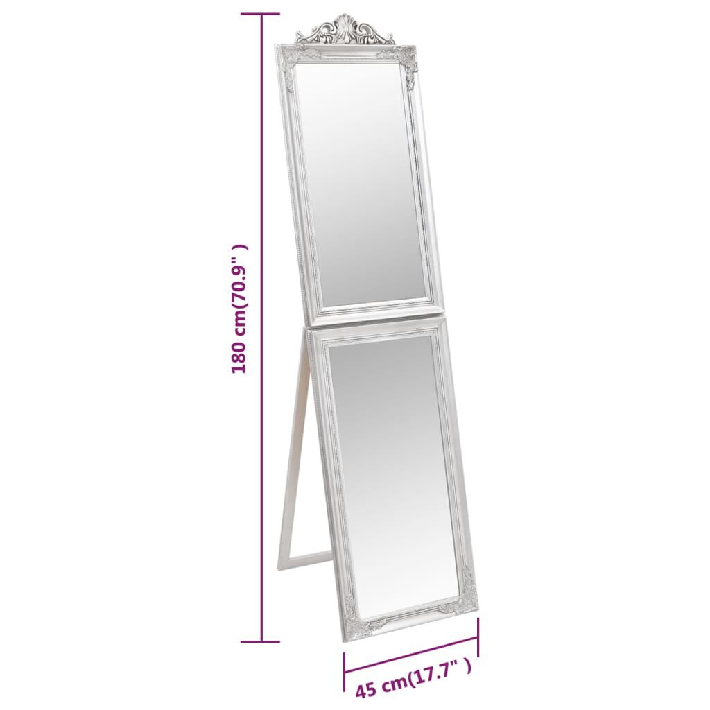 vidaXL Free-Standing Mirror Silver 45x180 cm