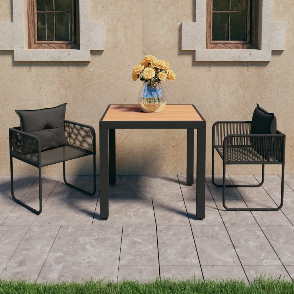 vidaXL 3 Piece Garden Dining Set PVC Rattan Black and Brown