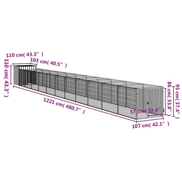 vidaXL Dog House with Run Anthracite 110x1221x110 cm Galvanised Steel