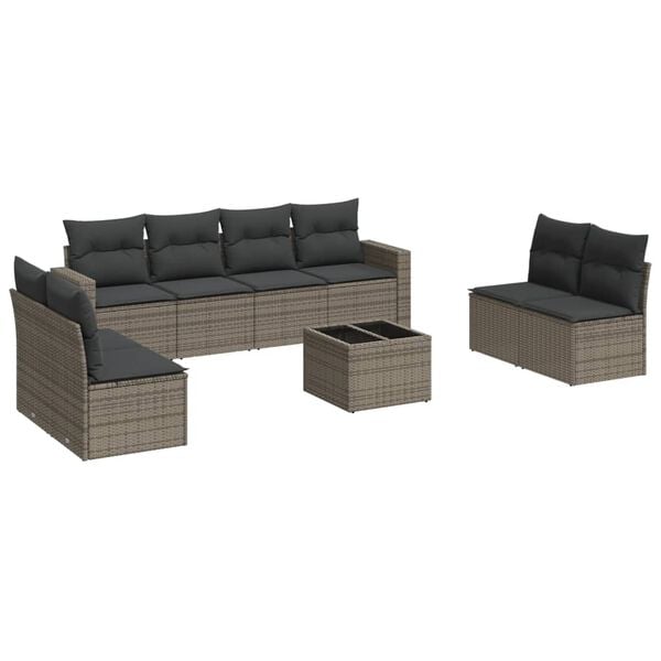 vidaXL 9 Piece Garden Sofa Set with Cushions Grey Poly Rattan