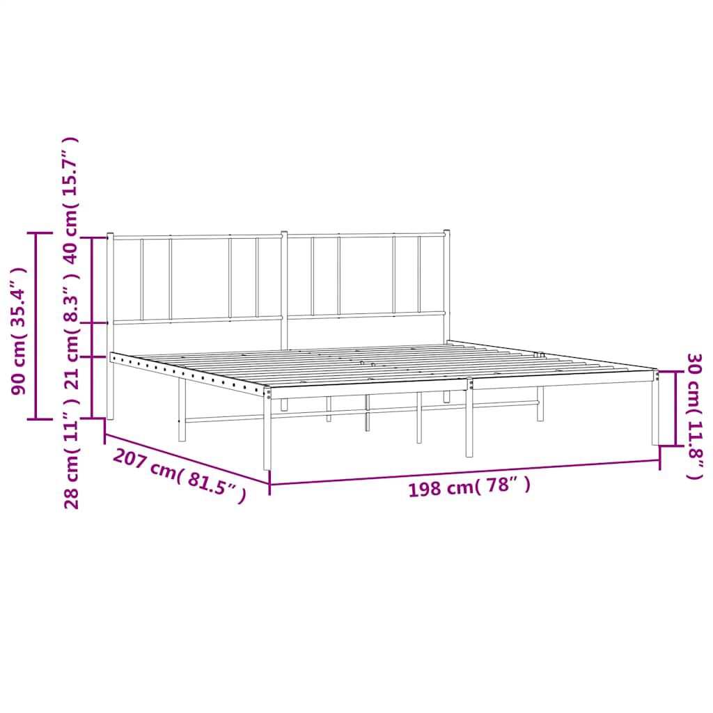 vidaXL Metal Bed Frame without Mattress with Headboard White 193x203cm