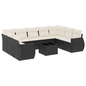 vidaXL 10 Piece Garden Sofa Set with Cushions Black Poly Rattan
