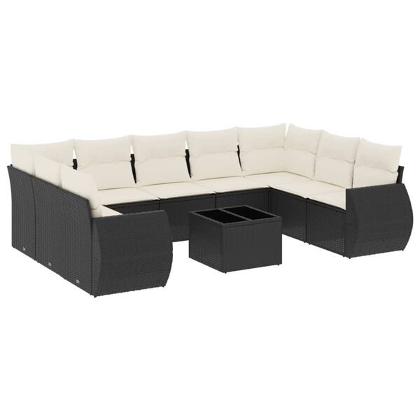 vidaXL 10 Piece Garden Sofa Set with Cushions Black Poly Rattan