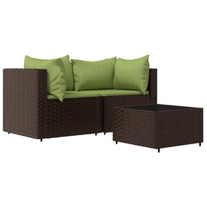 vidaXL 3 Piece Garden Lounge Set with Cushions Brown Poly Rattan