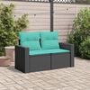 vidaXL Garden Sofa with Cushions 2-Seater Black Poly Rattan