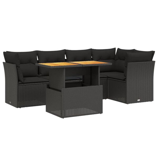 vidaXL 6 Piece Garden Sofa Set with Cushions Black Poly Rattan