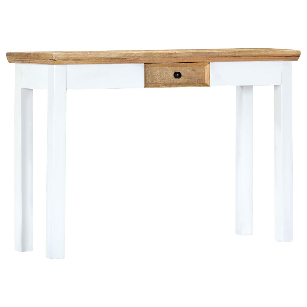 vidaXL Console Table White and Brown 110x35x75 cm Solid Mango Wood