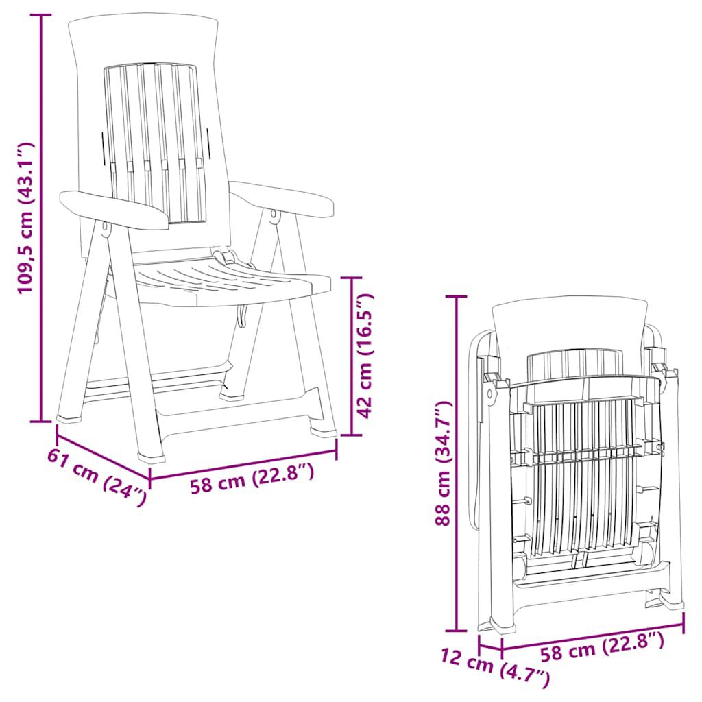 vidaXL Garden Reclining Chairs 2 pcs Green PP