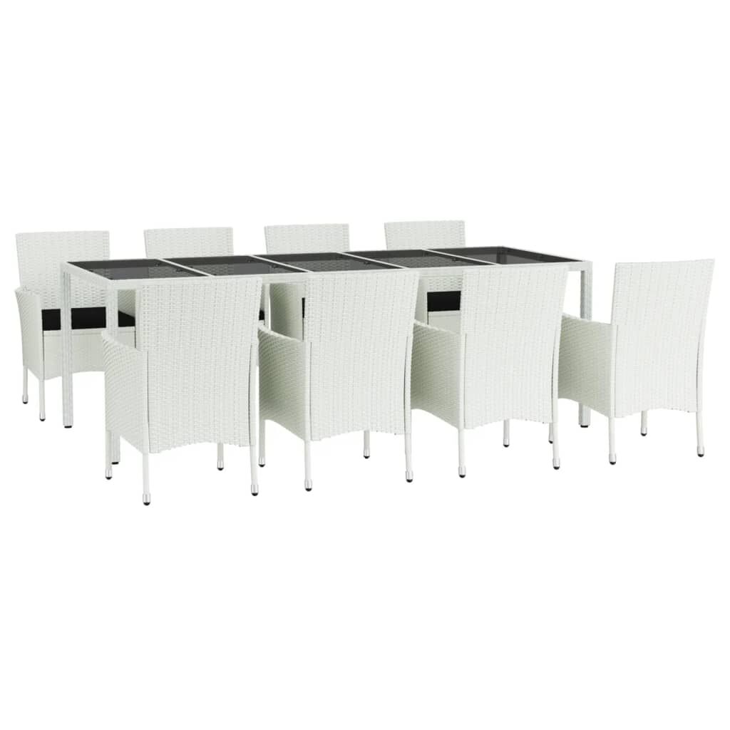 vidaXL 9 Piece Garden Dining Set with Cushions White Poly Rattan