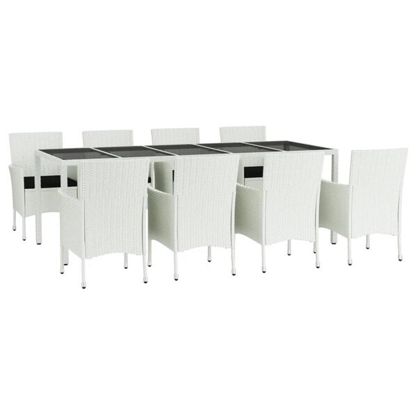 vidaXL 9 Piece Garden Dining Set with Cushions White Poly Rattan