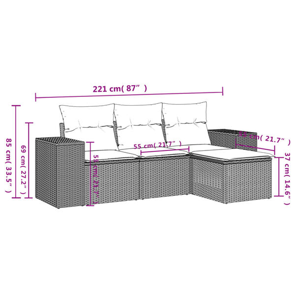 vidaXL 4 Piece Garden Sofa Set with Cushions Black Poly Rattan