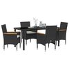 vidaXL Garden Dining Set with Cushion 5 pcs Black Poly Rattan