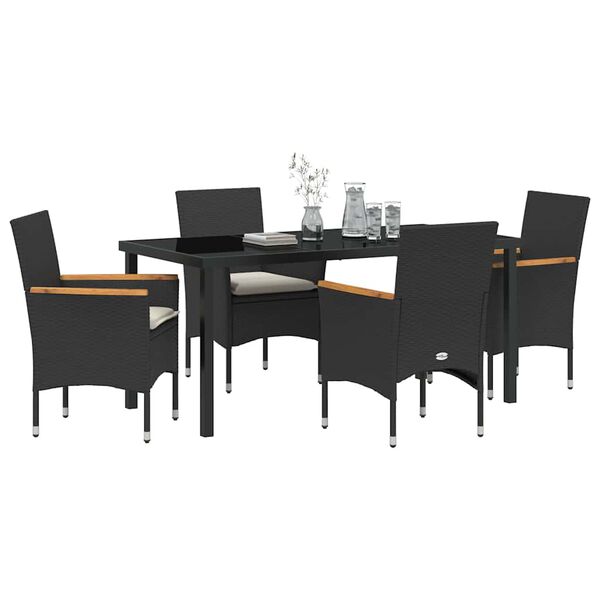 vidaXL Garden Dining Set with Cushion 5 pcs Black Poly Rattan