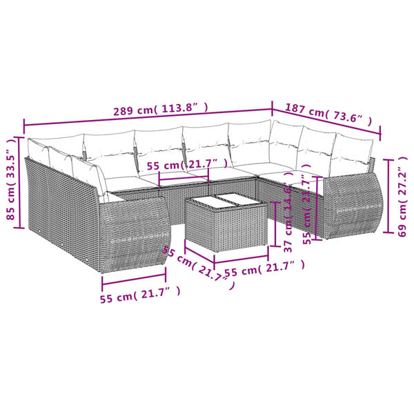 vidaXL 10 Piece Garden Sofa Set with Cushions Brown Poly Rattan