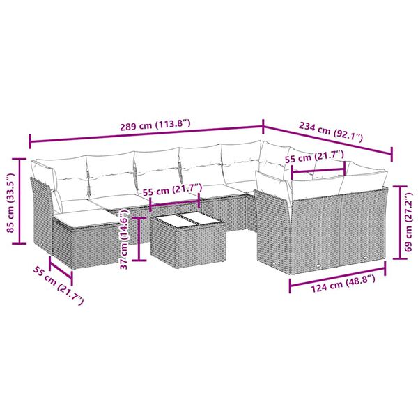 vidaXL 11 Piece Garden Sofa Set with Cushions Black Poly Rattan