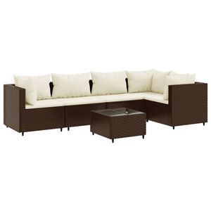 vidaXL 6 Piece Garden Lounge Set with Cushions Brown Poly Rattan
