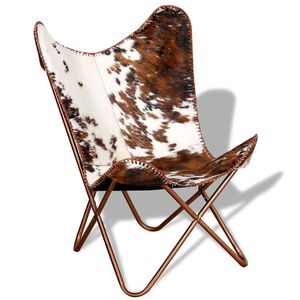 vidaXL Butterfly Chair Brown and White Real Cowhide Leather