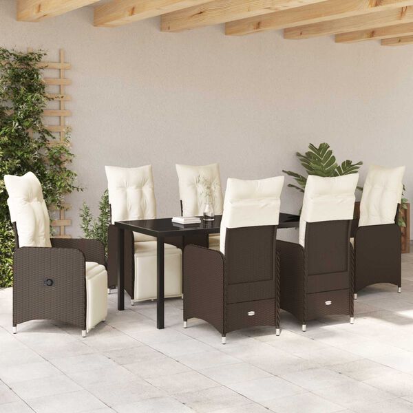 vidaXL Garden Dining Set with Cushion 7 pcs Brown Poly Rattan