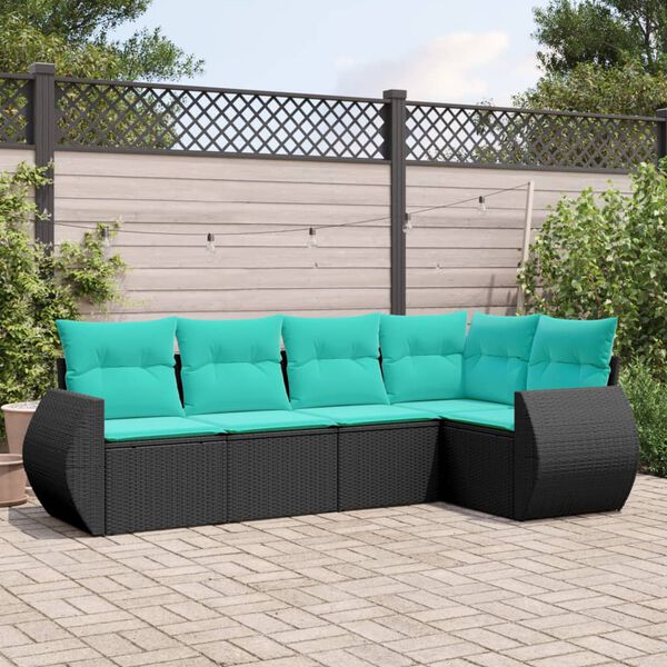 vidaXL 5 Piece Garden Sofa Set with Cushions Black Poly Rattan