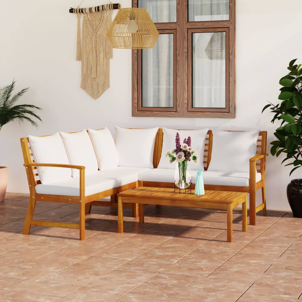 vidaXL 4 Piece Garden Lounge Set with Cushion Cream Solid Acacia Wood