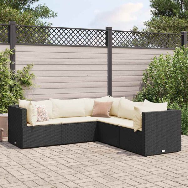 vidaXL 5 Piece Garden Lounge Set with Cushions Black Poly Rattan