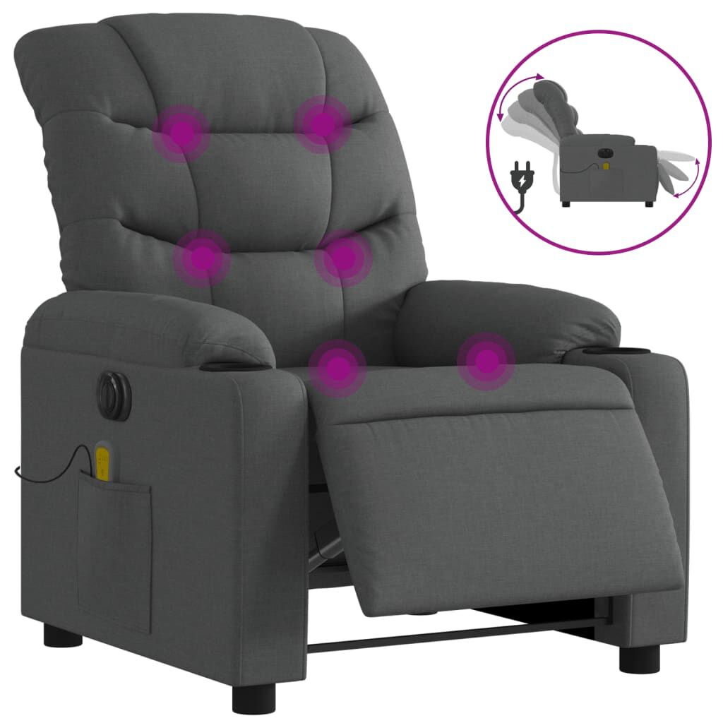 vidaXL Electric Massage Recliner Chair Dark Grey Fabric