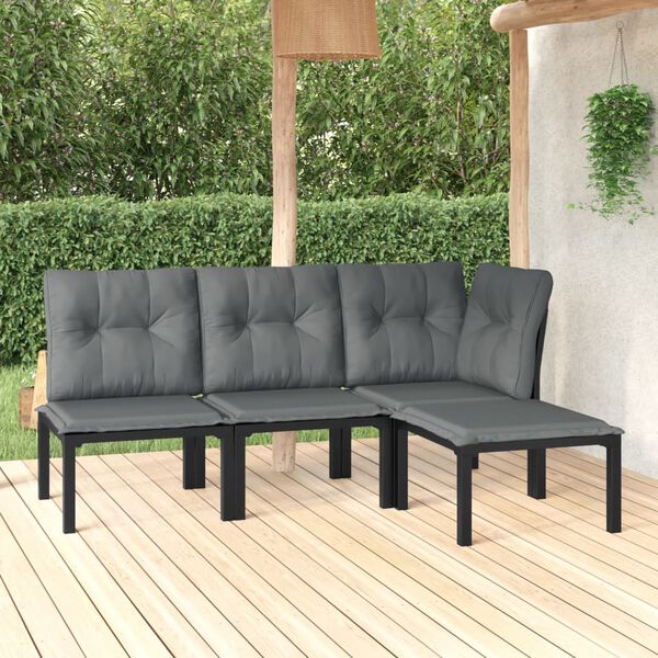vidaXL 4 Piece Garden Lounge Set Black and Grey Poly Rattan