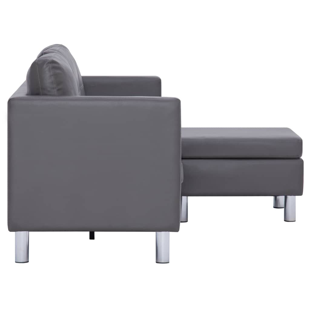 vidaXL 3-Seater Sofa with Cushions Gray Faux Leather