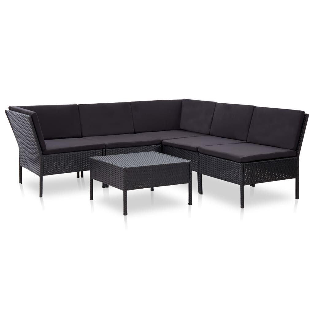 vidaXL 6 Piece Garden Lounge Set with Cushions Poly Rattan Black