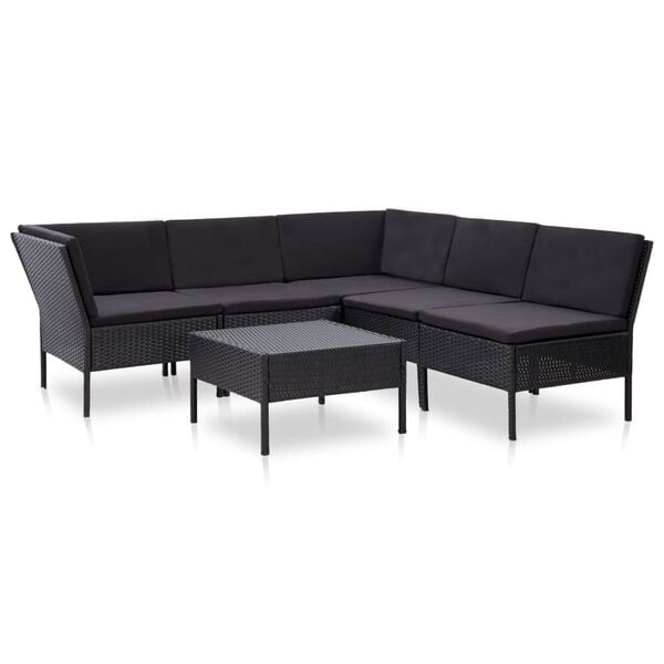 vidaXL 6 Piece Garden Lounge Set with Cushions Poly Rattan Black