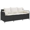 vidaXL Garden Sofa with Cushions 3-Seater Black Poly Rattan
