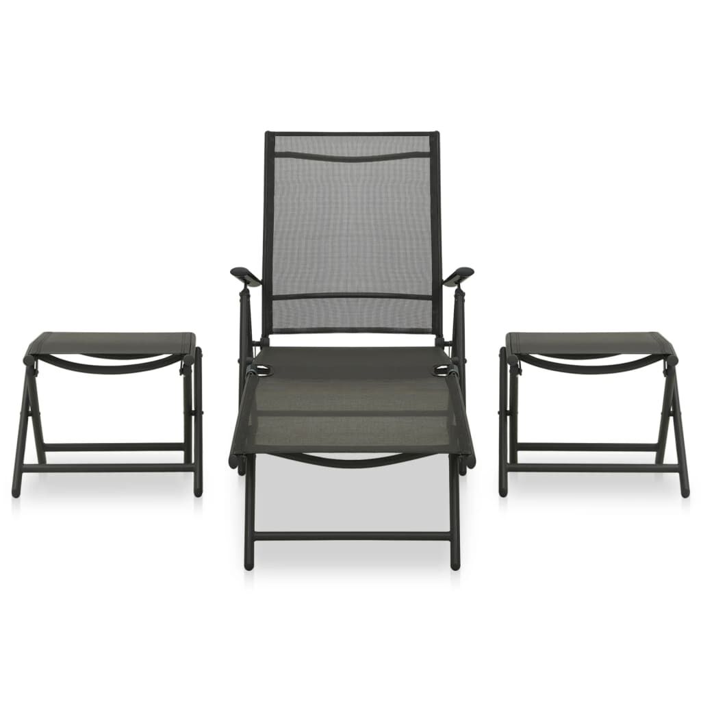 vidaXL 3 Piece Garden Lounge Set Textilene and Aluminium Black