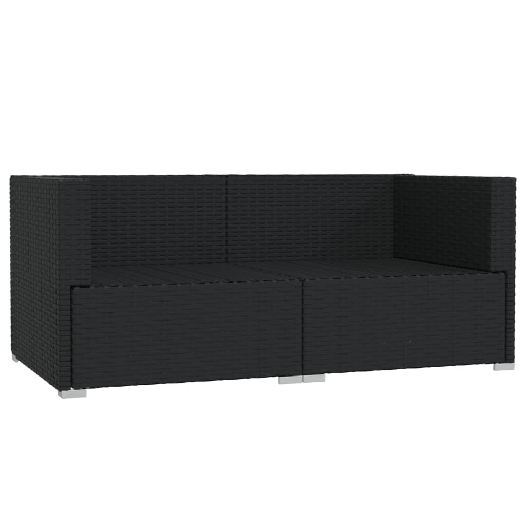 vidaXL 2-Seater Sofa with Cushions Black Poly Rattan
