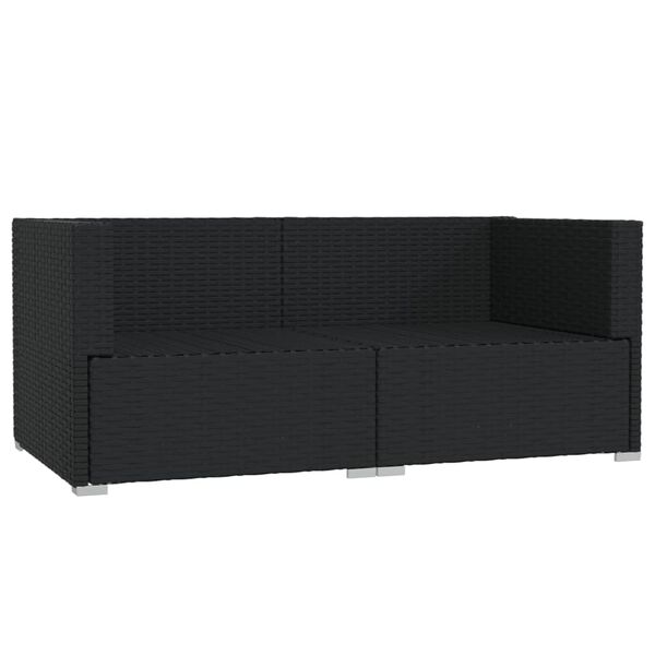 vidaXL 2-Seater Sofa with Cushions Black Poly Rattan