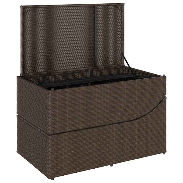 vidaXL Folding Sun Lounger with Cushion and Storage Brown Poly Rattan