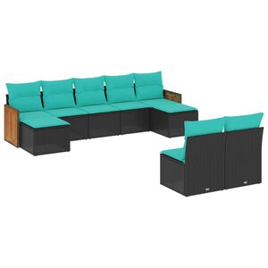 vidaXL 9 Piece Garden Sofa Set with Cushions Black Poly Rattan