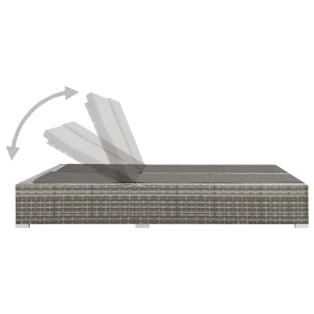 vidaXL Double Sun Lounger Poly Rattan Grey