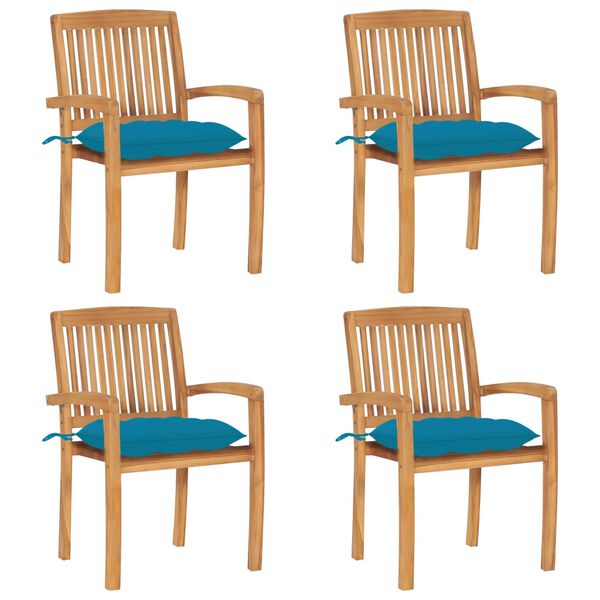 vidaXL Stacking Garden Chairs with Cushions 4 pcs Solid Teak Wood